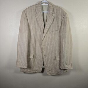 C.A.N.D.A Sport Coat Mens 58 Beige Stripe Linen Blazer Summer Suit Jacket Casual